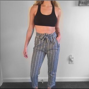 High waisted stripe ankle cut trouser